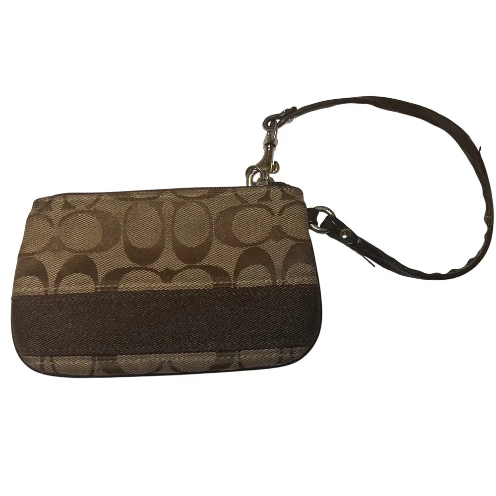 Coach‎ Wristlet Womens OS Brown Signature C Monogram Canvas Zip Pouch